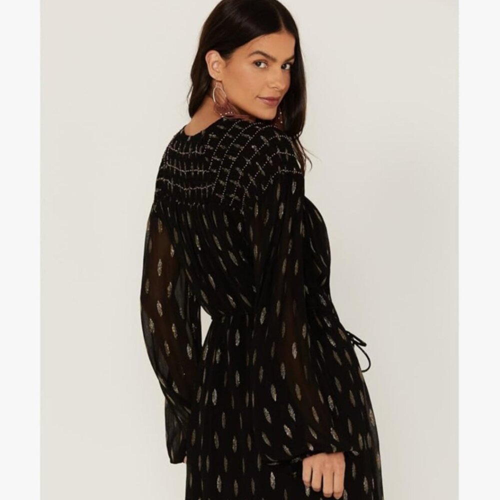 Idyllwind Jolly Metallic Clip Dot Dress Black Gold Silver NWOT - Picture 4 of 7